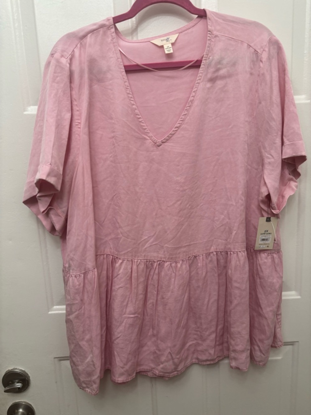 Terra & Sky Light Pink V-Neck Peplum Tunic